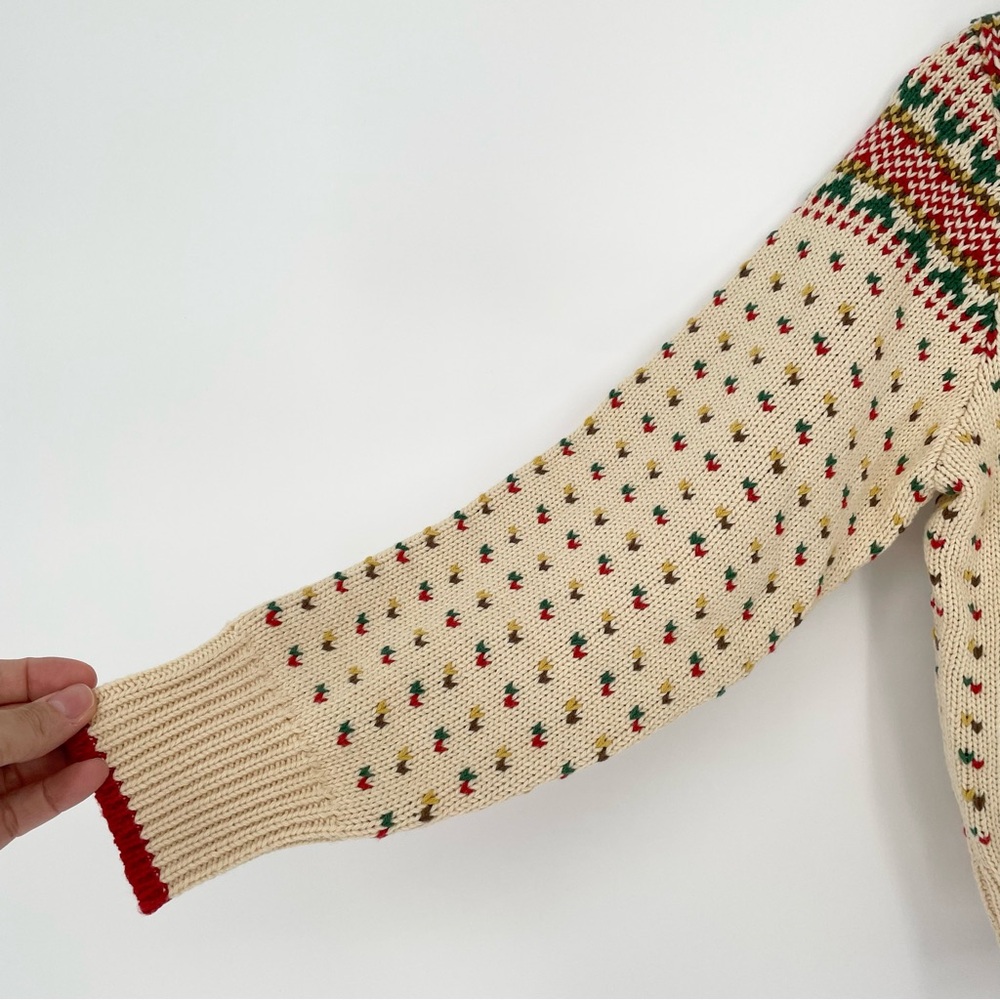The Great. Vintage Ornament Button Down Cardigan in Cream Green and Red Size 0 - Picture 11 of 15